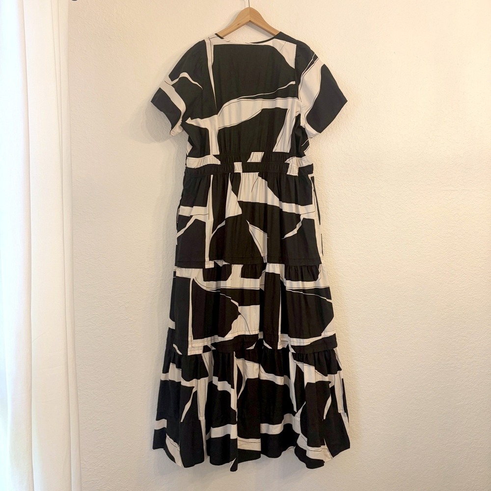 Anthropologie Maeve Somerset Maxi Dress 1X Abstract Geometric Tiered Smocked - Picture 5 of 13